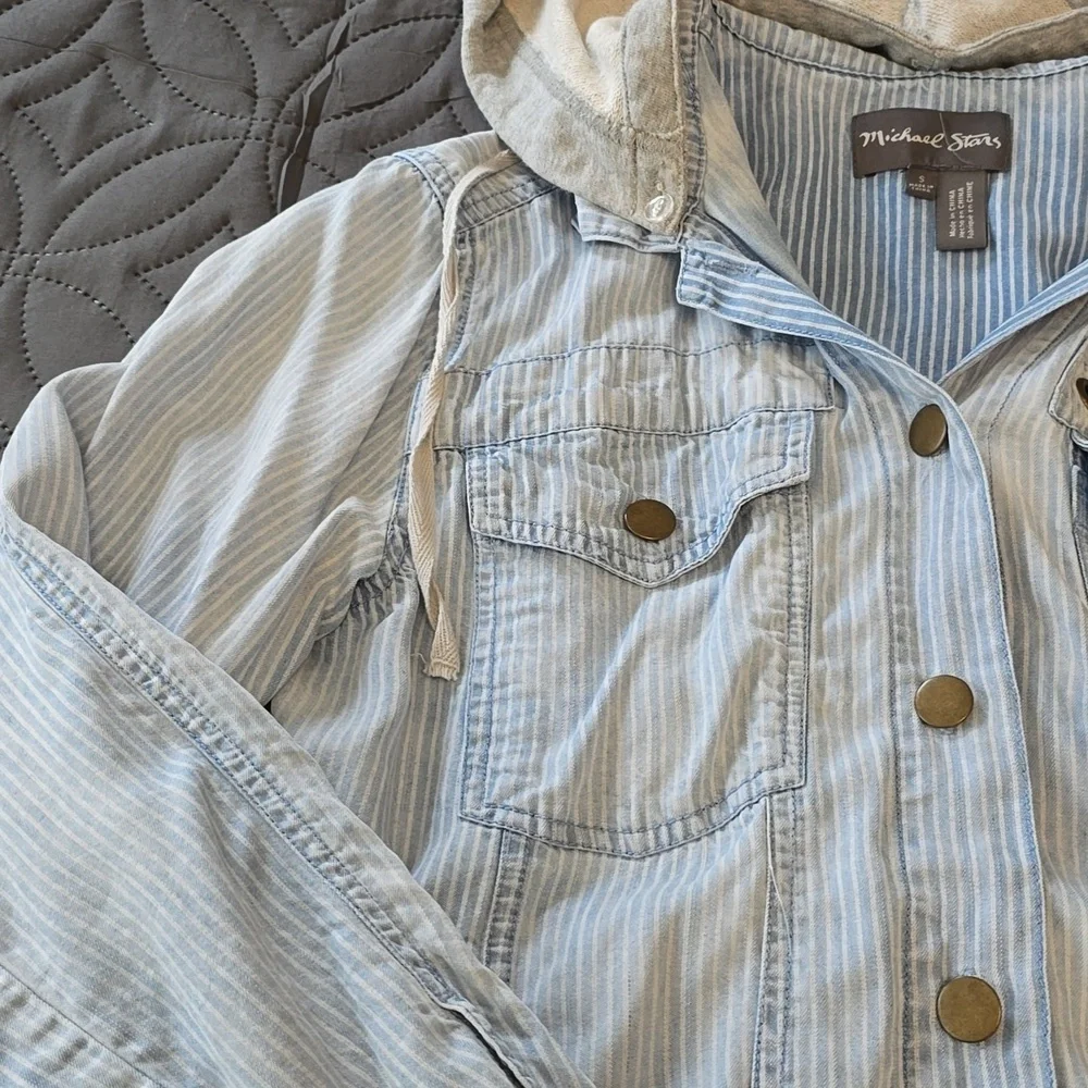 Michael Stars Blue Striped Shirt Jacket - Picture 6 of 11